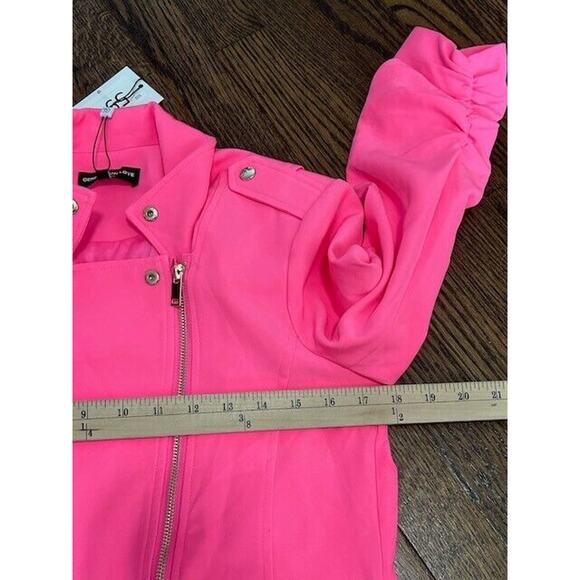 Generation Love Colleen Crepe Moto Jacket Ruched Sleeves Zip Up Ultra Pink S NEW - Picture 7 of 10